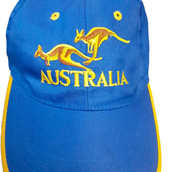 Australia Cap Kangaroo Blue Yellow Polyester Adjustable Strap OSFM - Picture 7 of 8